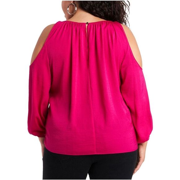 1.STATE Trendy Plus Size Cold-Shoulder Top Casbah Pink 1X - Picture 2 of 2